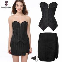 Black Pinstripe Strapless Corset Dress Suit Gothic Women Zipper Korse Sexy Outfit Korset Plus Size Overbust Korselet Office Lady 2024 - buy cheap