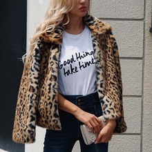 Luxury Faux Fur Coat Leopard Print Winter Jacket Turn Down Collar Slim Women Outerwear Casaco Feminino Ropa Invierno Mujer 2024 - buy cheap