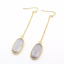 Trendy-beads Light Yellow Gold Color Oval Shape Gray Cat Eye Stone Drop Earrings For Women Long Chain Jewelry 2024 - buy cheap