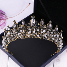 Tiaras y coronas barrocas Vintage negras hechas a mano, accesorios para el cabello de cristal con diamantes de imitación para novia, joyería de Reina para boda 2024 - compra barato