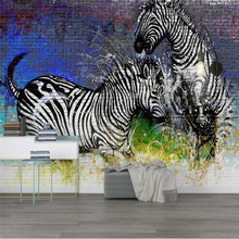 Wellyu moda moderna simples aquarela zebra tijolo parede legal tv personalizado grande mural papel de parede verde 2024 - compre barato