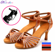 Women Party Dance Shoes Satin Rhinestones Soft Professional Latin Dance Shoes Woman Salsa Dance Shoes High Heels 7cm 2024 - buy cheap