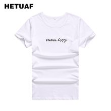 HETUAF Status Happy Printed Funny T Shirts Women Tops Hipster Casual Summer Tee Shirt Femme Harajuku Black White T-shirt Women 2024 - buy cheap