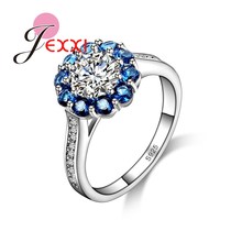 New Fashion 925 Sterling Silver Rings Fine Birthdays Gift Gorgeous Design Blue Flowers Crystal Jewelry Wedding Engagement Bijoux 2024 - buy cheap