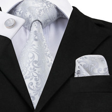 SN-1169 Gray Floral Tie Hanky Cufflinks Sets Men's 100% Silk Ties for men Formal Wedding Party Groom 2024 - buy cheap
