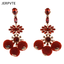 JERPVTE Fashion Plush Ball Drop Earrings For Women Boho Golden Crystal Long Big Flower Dangling Drop Earrings Wedding Jewelry 2024 - buy cheap