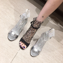 Female Sandals Womens Shoes Summer Fashion Bling Rhinestone Mesh Ladies Shoes Peep Toe Sexy High Heels Party Summer Boots 2024 - buy cheap