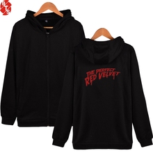 Sudadera con capucha de terciopelo rojo Kpop para hombre y mujer, suéter de manga larga con cremallera, ropa informal para aficionados, moda de 2018 2024 - compra barato