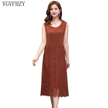 New Sexy Lace Vest Dress Women Sleeveless O-neck Loose Modal Summer Dress 2019 fashion Elegant Party long Dresses 2024 - buy cheap