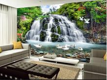 Custom 3D Photo Wallpaper Sticker Swan Play Under Waterfall Wall Decal Wall Stickers Wall Decorations Living Room Poster Mural 2024 - buy cheap