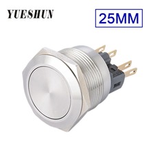 Yuesun interruptor de botão de pressão 25mm, interruptor de pressão instantâneo, anti-vandalismo, botão de campainha, terminal plano, redondo, aço inoxidável 2024 - compre barato