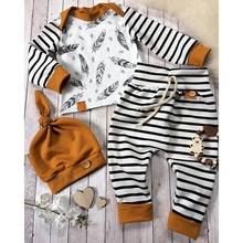 Winter Baby Newborn Baby Boy Girl Clothes Feather T shirt Tops Striped Pants Clothes Outfits Set vetement enfant fille 2024 - buy cheap