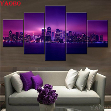 5D cross stitch diamond embroidery sale diy diamond painting Purple Light City Night View mosaic rhinestone decoration 5pcs/set 2024 - buy cheap