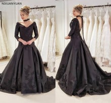 2021 Gothic Black Colorful Wedding Dresses 3/4 Sleeves V Neck Vintage Satin Bridal Gowns Wedding Gowns Vestido De Novia 2024 - buy cheap