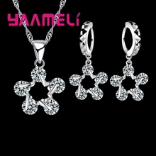 Sweet Flower Charms Jewelry Sets 925 Sterling Silver Five Pointed star Crystal Earrings Pendant Necklace Sets Holiday 2024 - buy cheap