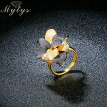 Mytys-Anillo de Metal esmerilado para mujer, sortija de dos tonos, dorado, negro y dorado, flor, regalo de colección R1921 2024 - compra barato