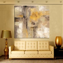 Pintura a óleo abstrata cinza amarelo hd em tela, poster de arte escandinavo, de parede para sala de estar, sofá, decoração de casa 2024 - compre barato