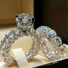 Conjunto de anillos de boda de circonita de cristal para mujer, conjuntos de novia de Color plateado, joyería, anillos de compromiso y amor para mujer 2024 - compra barato