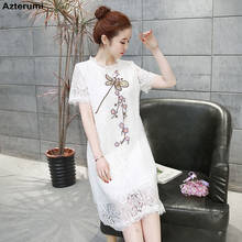 Plus Large Size Women National Style Floral Embroidered Dress Women Vintage Short Sleeve Loose Lace Dresses White Dress Vestidos 2024 - buy cheap
