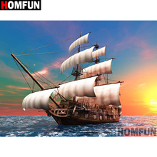 HOMFUN-Kit de costura con bordado de diamantes 5D, cuadro de paisaje de barco, punto de cruz, regalo de decoración del hogar A08019 2024 - compra barato