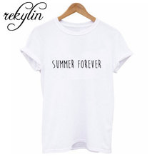 Verão Para Sempre Imprimir Mulheres camiseta de Algodão Casual camisa Engraçada de t Para Senhora Menina Top Tee Tumblr Hipster do Navio Da Gota 2024 - compre barato