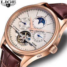 LIGE Men watches Brand Automatic mechanical watch tourbillon Sport clock leather Casual business wristwatch Gold relojes hombre 2024 - buy cheap
