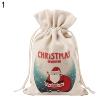 Merry Christmas Santa Claus Xmas Tree Wreath Print Canvas Gift Storage Cinch Bag 2024 - buy cheap