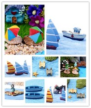 Mini ornamento de jardín en miniatura, bote azul, balsa de bambú, maceta de vela, adorno de resina para decoración de jardín 2024 - compra barato