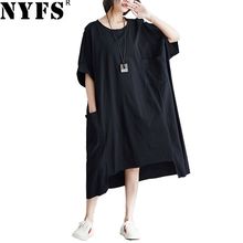 NYFS 2020 New Summer dress Vintage Knitting irregular Women Dress Loose Knit stitching cotton linen Long Dress Vestidos Robe 2024 - buy cheap