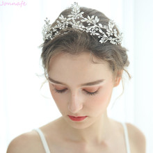 Jonnafe Delicate Silver Color Wedding Crown Women Tiara Hairband Leaf Bridal Headpiece Handmade Hair Accessories 2024 - buy cheap