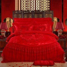 Juego de cama de lujo, ropa de cama de encaje Oriental rojo y rosa, tamaño queen y King, sábanas de algodón para cama de boda, juego de funda nórdica, colchas de decoración 2024 - compra barato