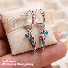 Summer Original 925 Sterling Silver Spiritual Feathers Earrings, blue colour Enamel Original European Style Jewelry 2024 - buy cheap