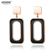 AENINE Rose Gold Stainless Steel Anniversary Earrings Jewelry Black/White Glaze Stud Earring Exaggerated Party Jewelry AE18460 2024 - buy cheap