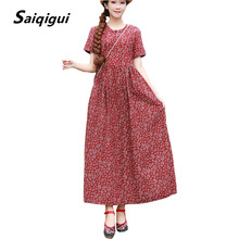 Saiqigui 2019 spring summer maxi dress A-Line Korea women dress casual Loose vintage elegant long cotton Linen dress vestidos 2024 - buy cheap