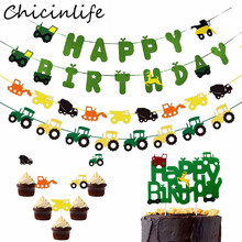 Chicinlife 1Set Construction Vehicle Happy Birthday Banner Cake Topper Farm Kids Birthday Party Excavator Truck Bunting Supplies 2024 - buy cheap