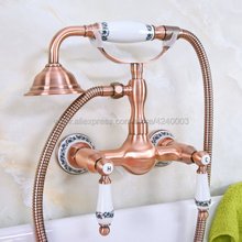 Antique Red Copper Wall Mount Telephone Bath Shower Faucet Mixer Tap w/ Handheld Spray Shower Kna304 2024 - buy cheap