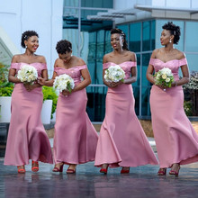 Rosa vestidos de dama de honra mulheres africanas 2021 fora do ombro querida dama de honra vestido sereia vestido de festa de casamento 2024 - compre barato