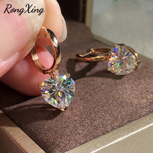 RongXing-pendientes de aro de circonia cúbica para mujer, aretes de piedra de cristal de oro rosa Vintage, joyería de boda 2024 - compra barato