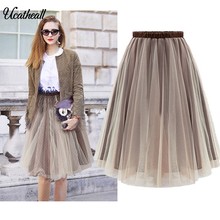 Ucatheall Women Pleated Tulle A  Line Skirt Knee Length High Waist Summer Style Mesh Skirts Tulle Female Office Work  OL Skirts 2024 - buy cheap