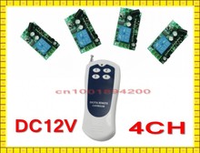 DC12V 4CH Independent 4 pcs Receptor + 1 Pcs 4 Botão do Transmissor Para Casa Lâmpada Luz LEVOU Interruptores de Controle Remoto 315/433 MHZ Aprendizagem