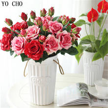 YO CHO Artificial Flowers Cheap Peony Flores Leaves DIY Flower Wall Wedding Bouquet Roses Wreath Real Touch Rose Silk Flowers 2024 - buy cheap
