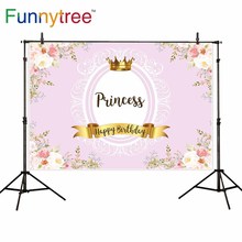 Funnytree-fondo fotográfico con marco de corona de princesa para cumpleaños, telón de encaje de flores, photocall, photobooth 2024 - compra barato