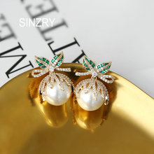 SINZRY Brand New elegant simulated pearl zircon flower bridal stud earrings trendy Korean stylish jewelry 2024 - buy cheap