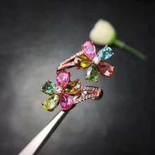 Женское кольцо из серебра 925 пробы с разноцветным турмалином 2024 - купить недорого