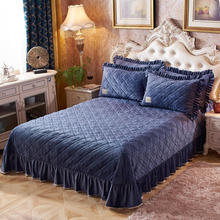 Navy Blue Soft Warm Fleece Quilted Bedspread Coverlet Quilt King Queen size Ruffled Bedspread Bed Cover Pillow shams 2024 - buy cheap