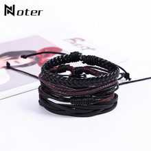 Noter 4pcs/set Leather Bracelet Men Braided Bracelet Charm Adjustable Rope Braslet Man Jewelry Pulsera Hombre Hand Accessories 2024 - buy cheap