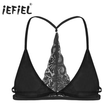 iEFiEL Mens Sissy Lingerie Panties See Through Sheer Lace Y-shape Back Wire-free Unlined Gay Triangle Bra Top Sexy Underwear 2024 - buy cheap