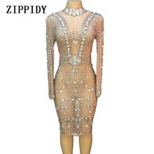 Sparkly Big Crystals Mesh Perspective Dress Evening Party Dresses Birthday Celebrate Costume Singer Performance Dance YOUDU 2024 - buy cheap