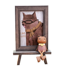 Рамка для фотографий в скандинавском стиле, Офисная настольная рама с милым мультяшным котом, 6 дюймов, с имитацией под дерево, цветная, подарочная 2024 - купить недорого