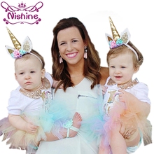 Nishine-banda elástica de encaje para el pelo para niña, diadema de unicornio con flores, accesorios para el cabello, corona de bebé encantadora, diadema para regalo de Navidad 2024 - compra barato